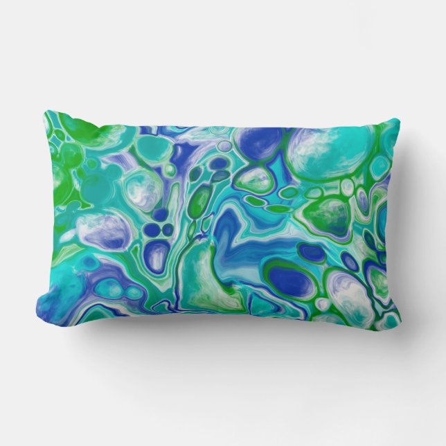 Blue and Green Marble Fluid Art Abstract   Lumbar Pillow (Front)