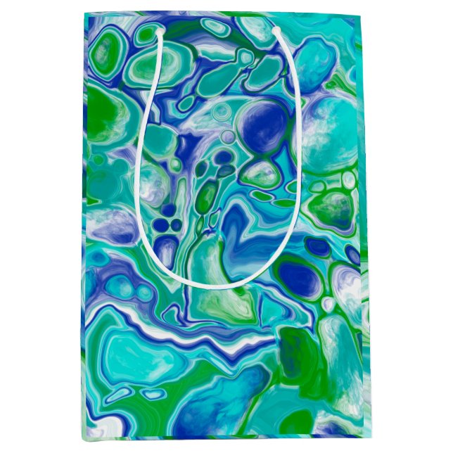 Blue and Green Marble Fluid Art Abstract   Medium Gift Bag (Front)
