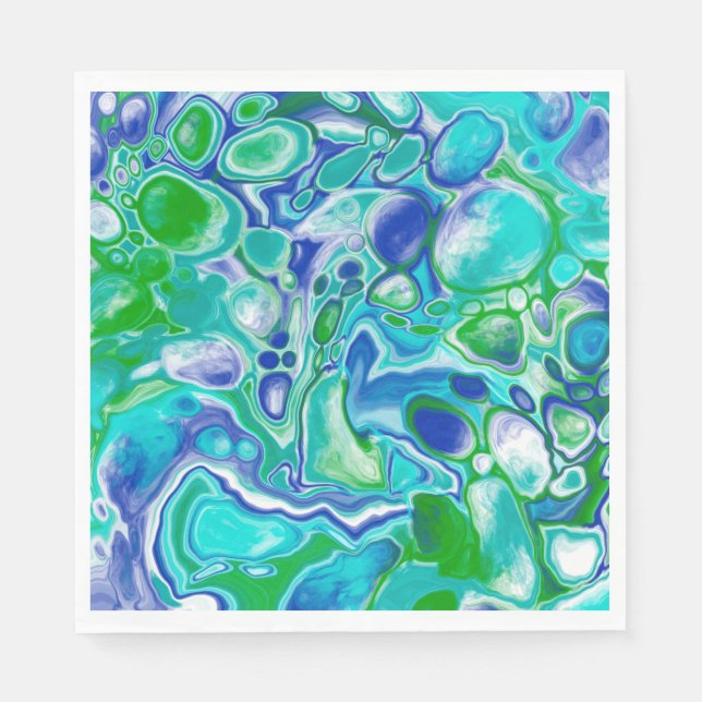 Blue and Green Marble Fluid Art Abstract   Napkins (Front)