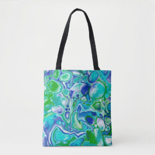 Blue and Green Marble Fluid Art Abstract Tote Bag