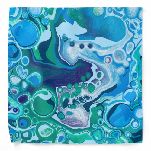 Blue and Green Marble Fluid Art   Bandana