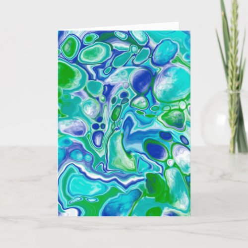 Blue and Green Marble Fluid Art Birthday Card