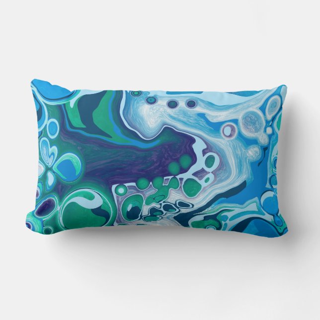 Blue and Green Marble Fluid Art   Lumbar Pillow (Front)
