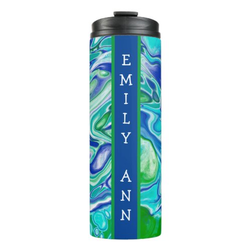 Blue and Green Marble Fluid Art Personalized Thermal Tumbler