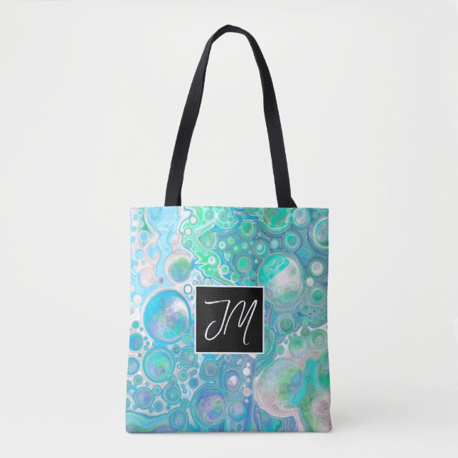 Blue and Green Marble Fluid Art Personalized    Tote Bag (Front)