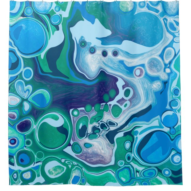 Blue and Green Marble Fluid Art   Shower Curtain (Front)