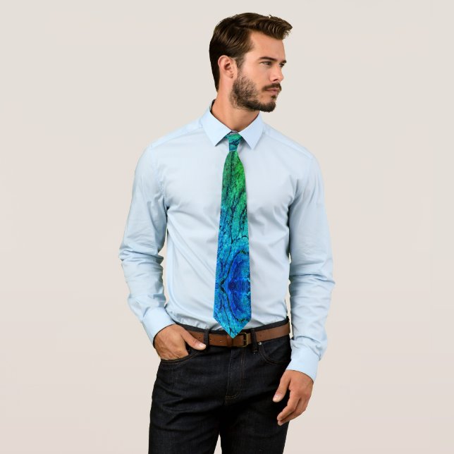Blue and Green Marble Pattern Neck Tie (In Situ)