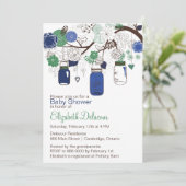 Blue and Green Mason Jars Baby Shower Invitation (Standing Front)
