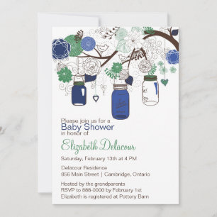 Blue and Green Mason Jars Baby Shower Invitation