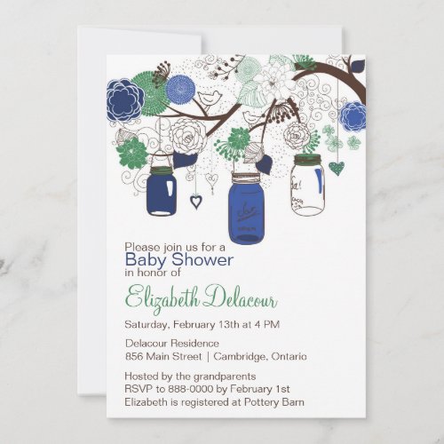 Blue and Green Mason Jars Baby Shower Invitation