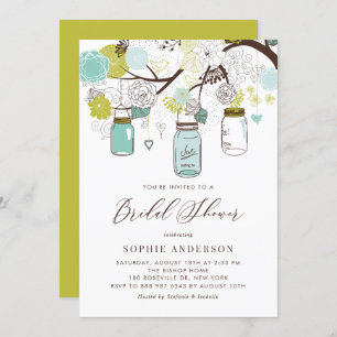 Blue and Green Mason Jars Bridal Shower Invitation