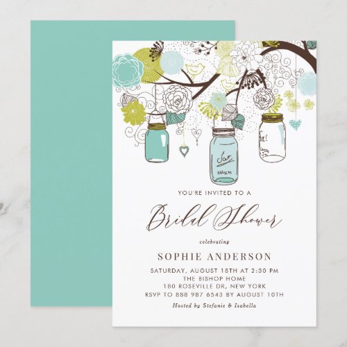 Mason Jars Spring Flowers Bridal Shower Invitation