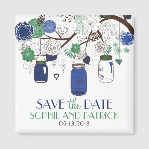 Blue and Green Mason Jars Save the Date Magnet