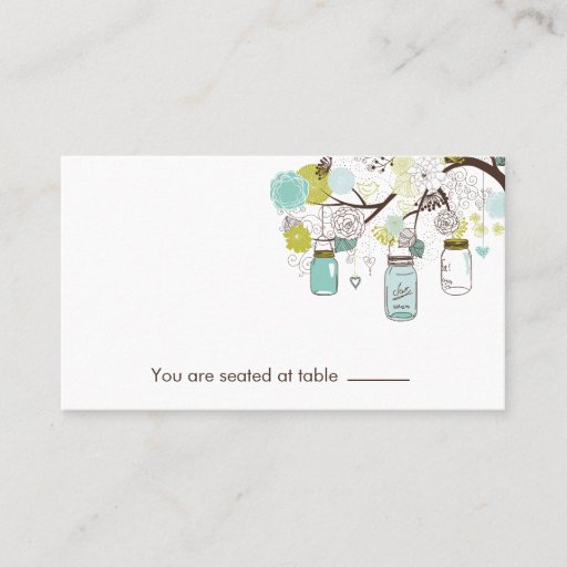 Customizable Blue and Green Mason Jars Table Place Holder Business Card Templates