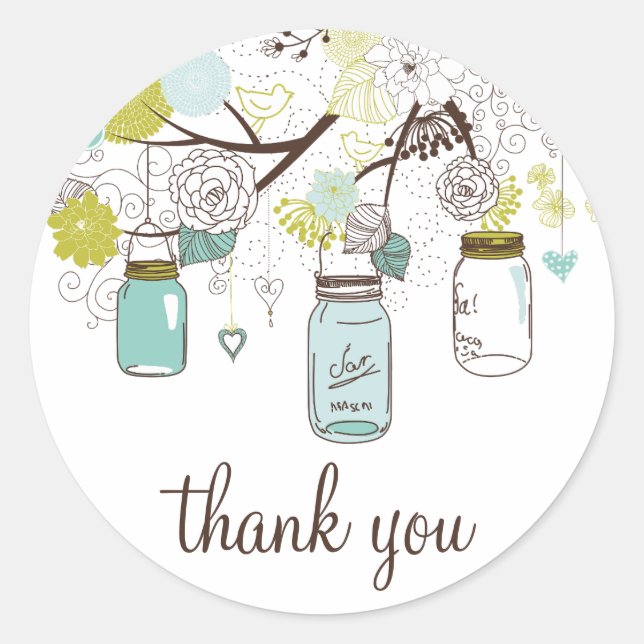Blue and Green Mason Jars Thank You Sticker (Front)
