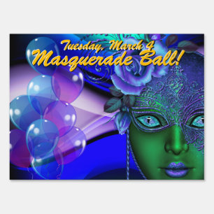 Blue and Green  Masquerade Ball! Party Sign