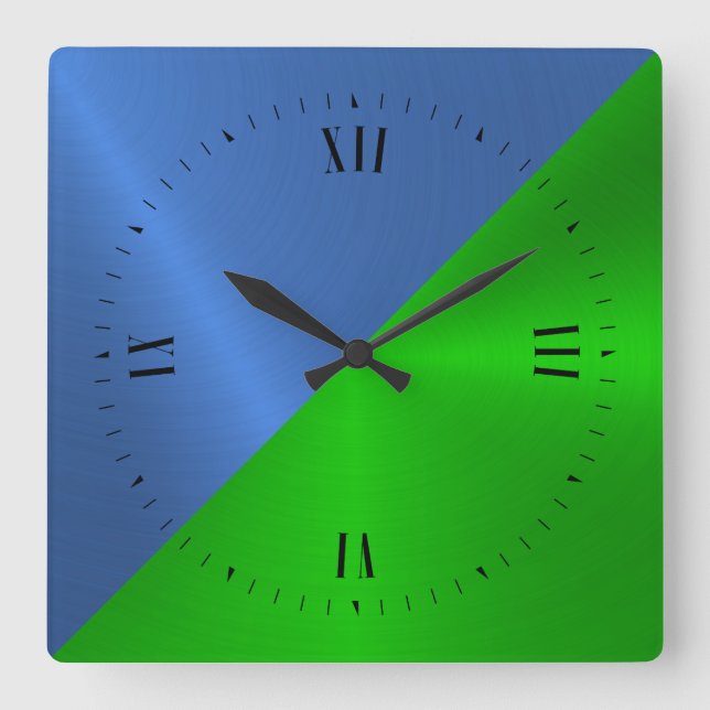 Blue and green metallic background square wall clock (Front)