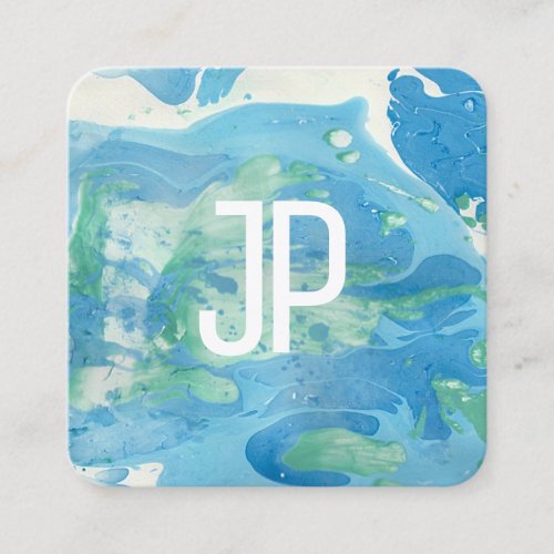 Blue And Green Modern Abstract Elegant Monogram Square Business Card