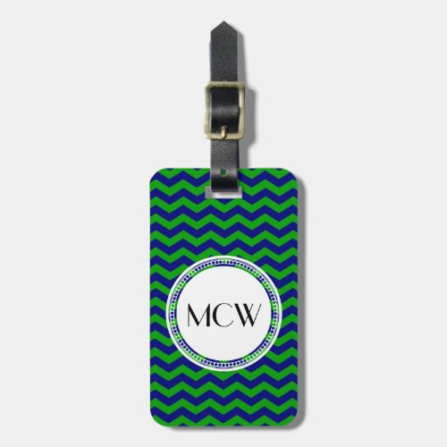 Blue and Green Monogram Chevron Personalized Luggage Tag
