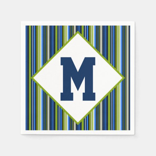 Blue and Green Monogrammed Cocktail Napkins