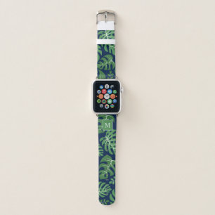 Blue and Green Monogrammed Monstera Leaves Apple Watch Band
