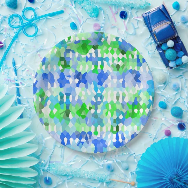 Blue and Green Mosaics Paper Plates (Party)