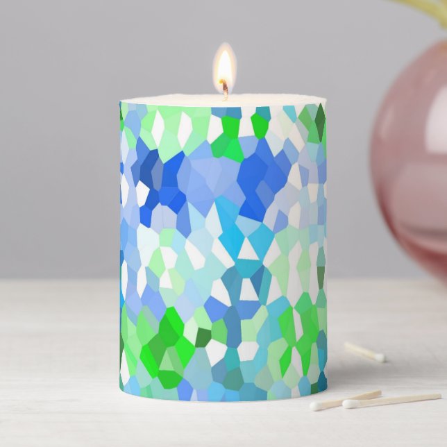 Blue and Green Mosaics Pillar Candle (In Situ)