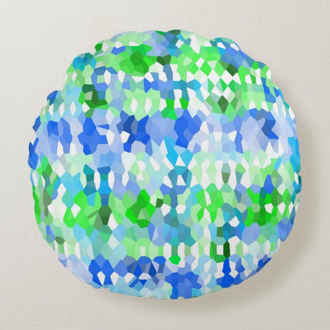 Blue and Green Mosaics Round Pillow (Front)