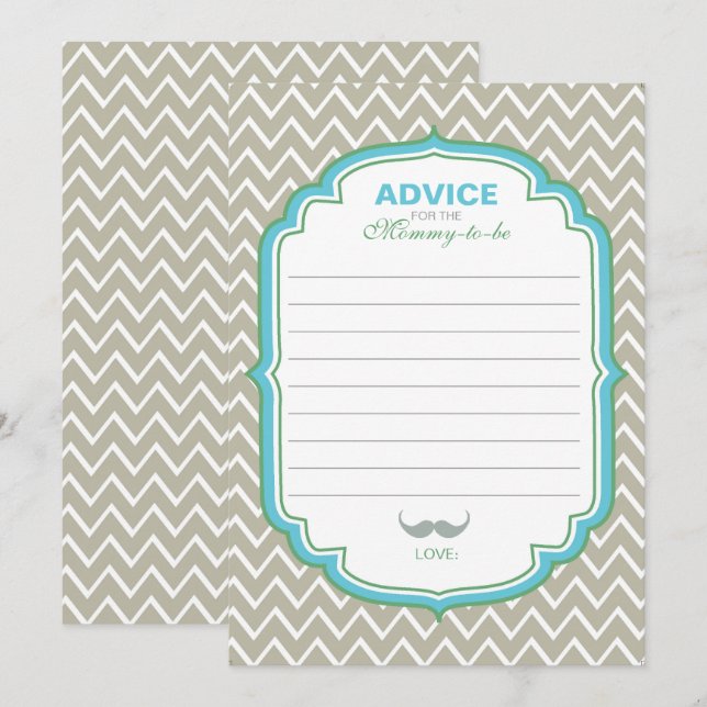 Blue and Green Mustache Advice for Mom Card (Front/Back)