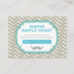 Blue and Green Mustache and Chevron Diaper Raffle Enclosure Card