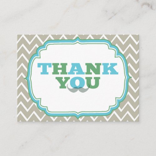 Blue and Green Mustache Baby Shower Thank You Enclosure Card