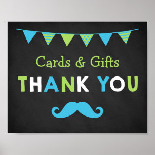 Blue and Green Mustache Chalkboard Baby Shower Poster
