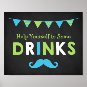 Blue and Green Mustache Chalkboard Baby Shower Poster