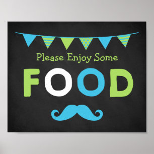 Blue and Green Mustache Chalkboard Food Sign