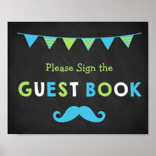 Blue and Green Mustache Chalkboard Guest Book