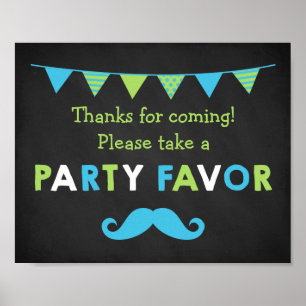 Blue and Green Mustache Chalkboard Party Favor Poster