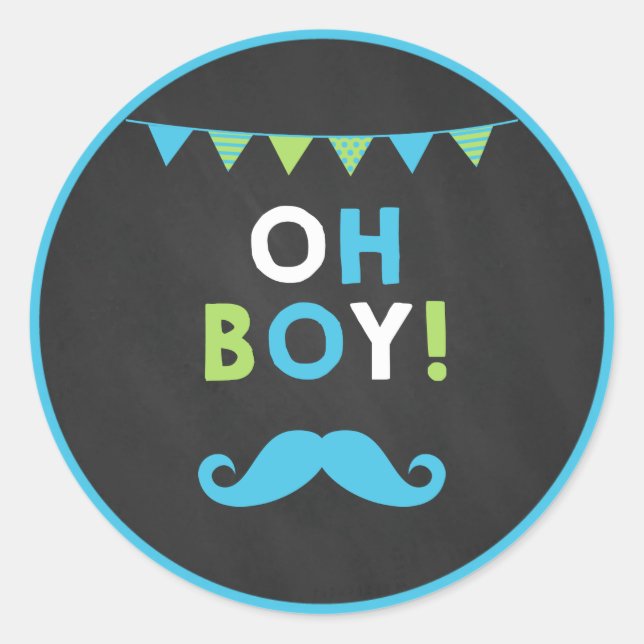 Blue and Green Mustache Little Man Cupcake Toppers Classic Round Sticker (Front)