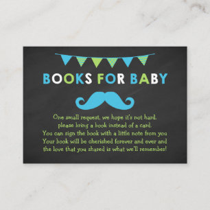 Blue and Green Mustache Shower Book Request Card