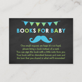 Blue and Green Mustache Shower Book Request Card
