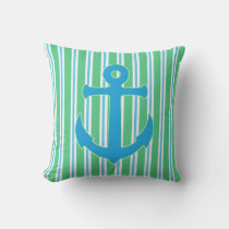 Blue and Green Nautical Anchor Outdoor Pillow