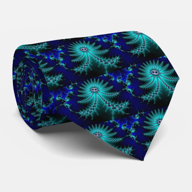 Blue and Green Octopus Fractal Neck Tie (Rolled)