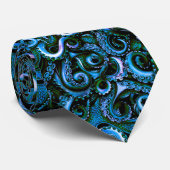 Blue and Green Octopus Tentacles Neck Tie (Rolled)