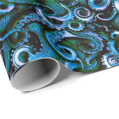 Blue and Green Octopus Tentacles Wrapping Paper