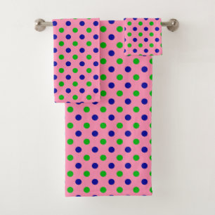 Blue and Green On Pink Polka Dots Pattern  Bath Towel Set
