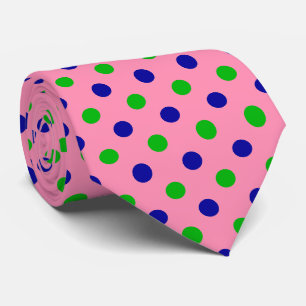 Blue and Green On Pink Polka Dots Pattern Neck Tie