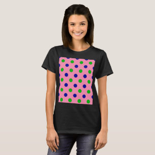 Blue and Green On Pink Polka Dots Pattern T-Shirt