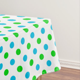 Blue and Green On White Polka Dots Pattern Tablecloth