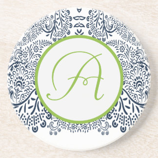 Blue and Green Paisley Love Bird Drink Coaster