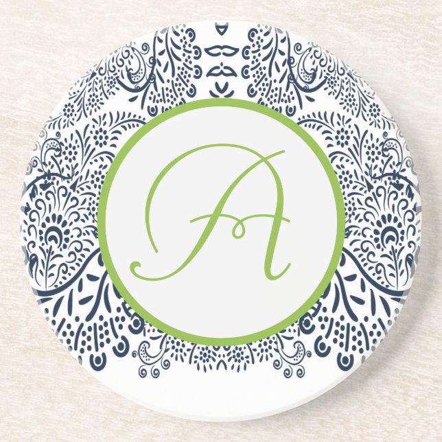 Blue and Green Paisley Love Bird   Drink Coaster (Front)