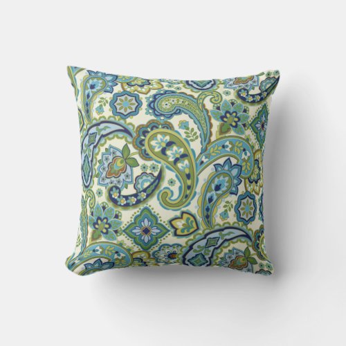 Blue and Green Paisley Throw Pillow